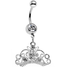 Load image into Gallery viewer, Clear Gem Ornate Imperial Crown Dangle Belly Ring