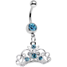 Load image into Gallery viewer, Aqua Gem Ornate Imperial Crown Dangle Belly Ring