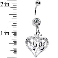 Load image into Gallery viewer, Clear Gem Framework Heart and Flower Dangle Belly Ring