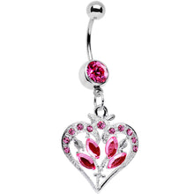 Load image into Gallery viewer, Pink Gem Framework Heart and Flower Dangle Belly Ring