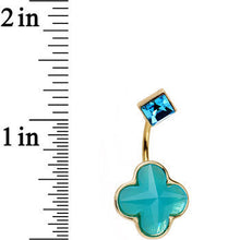 Load image into Gallery viewer, Aqua Gem Gold Anodized Teal Flower Power Belly Ring