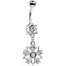 Load image into Gallery viewer, Clear CZ Gem Synthetic Opal Snowflower Dangle Belly Ring
