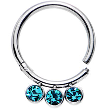 Load image into Gallery viewer, 16G 3/8 Aqua Gem Stainless Steel Trio Hinged Segment Ring