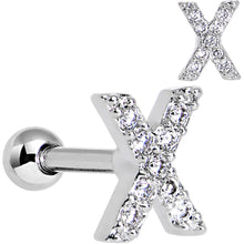Load image into Gallery viewer, 16G Clear CZ Gem Paved Initial X Tragus Cartilage Earring 1/4