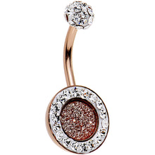 Load image into Gallery viewer, Clear Gem Paved Rose Gold IP Glitter Center Belly Ring