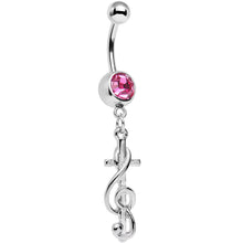 Load image into Gallery viewer, Pink Gem Treble Clef Make Music Note and Cross Dangle Belly Ring