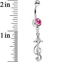 Load image into Gallery viewer, Pink Gem Treble Clef Make Music Note and Cross Dangle Belly Ring