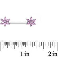 Load image into Gallery viewer, 14G 5/8 Pink CZ Gem Pimpernel Flower Ends Nipple Babell Set