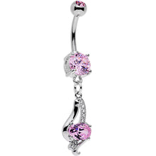 Load image into Gallery viewer, Pink CZ Gem Dramatic Deco Twist Dangle Belly Ring