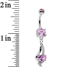 Load image into Gallery viewer, Pink CZ Gem Dramatic Deco Twist Dangle Belly Ring