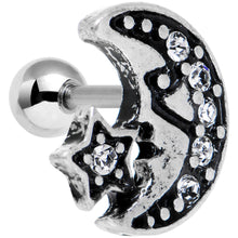 Load image into Gallery viewer, 16G 1/4 Clear Gem Moon and Star Left Tragus Cartilage Earring