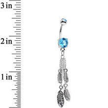 Load image into Gallery viewer, Clear Brilliant Blue CZ Gems Fluttering Feathers Dangle Belly Ring