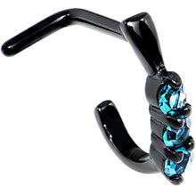 Load image into Gallery viewer, 18G Aqua Gem Black PVD Faux Hoop L Shaped Nose Ring