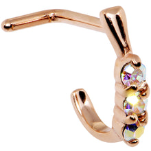 Load image into Gallery viewer, 18G Aurora Gem Rose Gold PVD Faux Hoop L Shaped Nose Ring