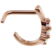 Load image into Gallery viewer, 18G Aurora Gem Rose Gold PVD Faux Hoop L Shaped Nose Ring