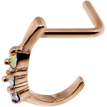 Load image into Gallery viewer, 18G Aurora Gem Rose Gold PVD Faux Hoop L Shaped Nose Ring