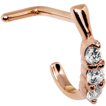 Load image into Gallery viewer, 18G Clear Gem Rose Gold PVD Faux Hoop L Shaped Nose Ring