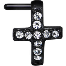 Load image into Gallery viewer, 18G Clear Gem Black PVD Cross Faux Hoop L Shaped Nose Ring