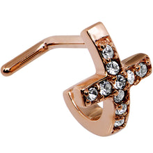 Load image into Gallery viewer, 18G Clear Rose Gold PVD Cross Faux Hoop L Shaped Nose Ring