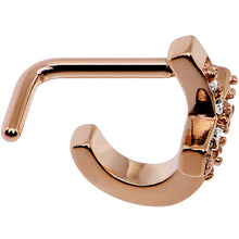 Load image into Gallery viewer, 18G Clear Rose Gold PVD Cross Faux Hoop L Shaped Nose Ring