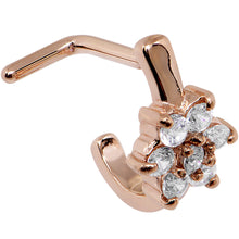 Load image into Gallery viewer, 18G Gem Rose Gold PVD Flower Faux Hoop L Shaped Nose Ring