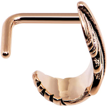 Load image into Gallery viewer, 18G Rose Gold PVD Feather Faux Hoop L Shaped Nose Ring