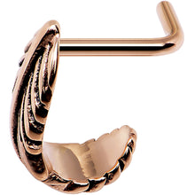 Load image into Gallery viewer, 18G Rose Gold PVD Feather Faux Hoop L Shaped Nose Ring