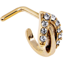 Load image into Gallery viewer, 18G Clear Gem Gold PVD Leaf Faux Hoop L Shaped Nose Ring