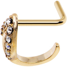 Load image into Gallery viewer, 18G Clear Gem Gold PVD Leaf Faux Hoop L Shaped Nose Ring