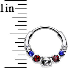 Load image into Gallery viewer, 16G 9mm Red Clear Blue Gem All American Simple Septum Clicker