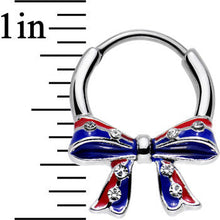 Load image into Gallery viewer, 16G 9mm Clear Gem Red Blue America Tie a Ribbon Septum Clicker