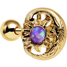 Load image into Gallery viewer, Purple Faux Opal Gold Anodized Moon and Sun Tragus Cartilage Earring
