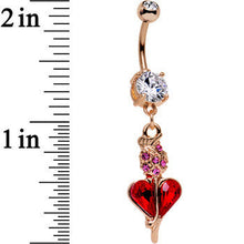 Load image into Gallery viewer, Clear Purple Red Gem Rose Gold Anodized Heart Rose Dangle Belly Ring