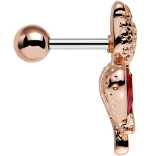 Load image into Gallery viewer, 16G 1/4 Red Gem Rosy Hue Heart and Rose Flower Tragus Cartilage Earring