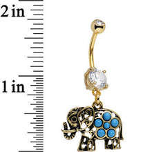 Load image into Gallery viewer, Clear Gem Faux Turquoise Gold Anodized Elephant Dangle Belly Ring
