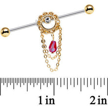 Load image into Gallery viewer, 14G Pinkish Red Gem Ornate Flower Crown Industrial Barbell 38mm