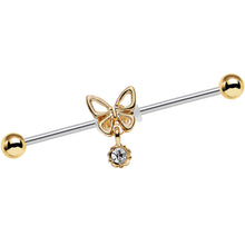 Load image into Gallery viewer, 14G Clear Gem Ornate Butterfly Industrial Barbell 38mm