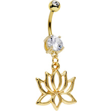 Load image into Gallery viewer, Clear Gem Gold Plated Framework Lotus Flower Dangle Belly Ring