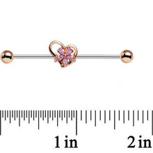 Load image into Gallery viewer, 14G Pink Gem Sunlit Flower and Heart Industrial Barbell 38mm