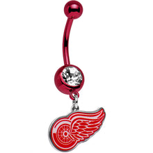 Load image into Gallery viewer, Licensed NHL Clear Gem Red Detroit Red Wings Dangle Belly Ring