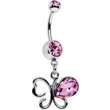 Load image into Gallery viewer, Pink Gem There and Gone Again Bashful Butterfly Dangle Belly Ring