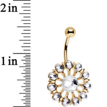 Load image into Gallery viewer, Clear Gem Gold Anodized Ancient Aster Flower Belly Ring