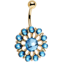 Load image into Gallery viewer, Aqua Gem Gold Anodized Ancient Aster Flower Belly Ring
