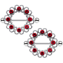 Load image into Gallery viewer, 14G 1 1/16 Red Gem Daring Little Devil Halo Heart Nipple Shield Set
