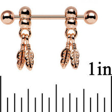 Load image into Gallery viewer, 14G .94 Rose Gold Fair Weather Feather Dangle Nipple Ring Set