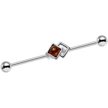 Load image into Gallery viewer, 14G Brown Faux Tiger Eye Art Deco Industrial Barbell 38mm