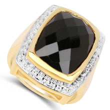Load image into Gallery viewer, 14K Yellow Gold Plated 11.00 Carat Genuine Black Onyx .925 Sterling Silver Ring