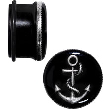 Load image into Gallery viewer, 7/8 Black PVD Simply Seaworthy Anchor Single Flare Plug Set