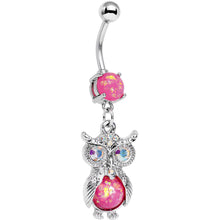Load image into Gallery viewer, Pink Faux Opal Clear Gem No Ordinary Owl Dangle Belly Ring