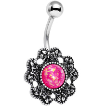 Load image into Gallery viewer, Pink Faux Opal Forget Me Never Flower Belly Ring